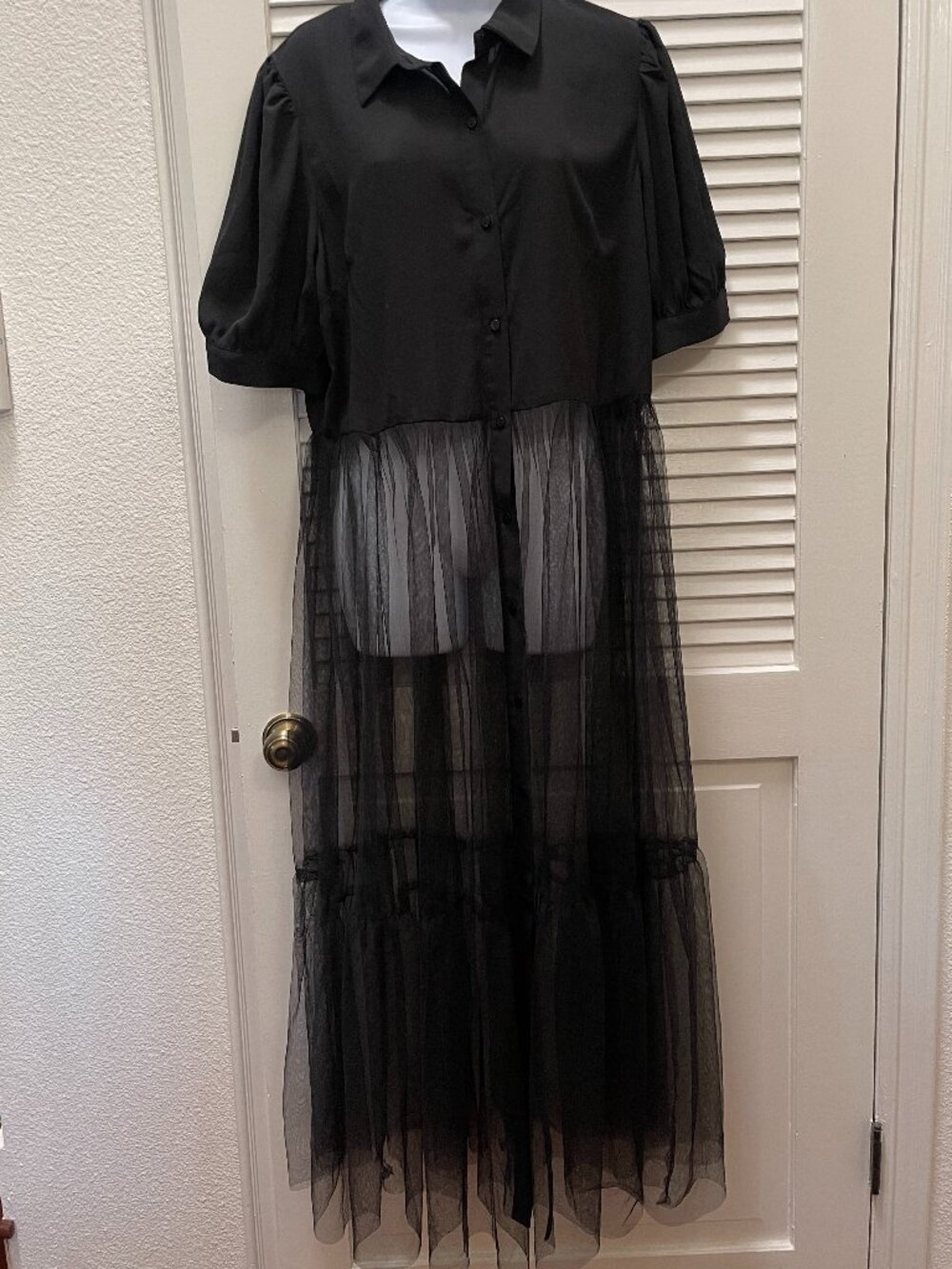 Lilly's Kloset Black Sheer Mesh Overlay Shirt Dress 2XL